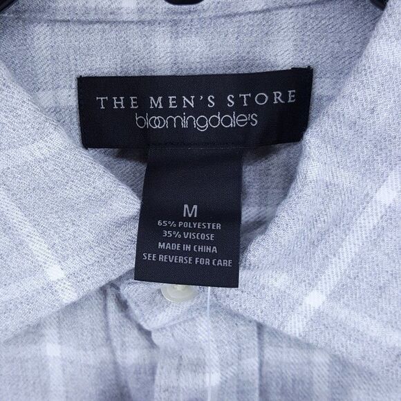 BLOOMINGDALES Shirt Mens Medium Gray Check Button Up Long Sleeve Flannel - Picture 3 of 7